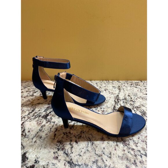 Dream Pairs Satin Ankle Strap Heels 7 Fiona Navy Blue Open Toe Dressy - Picture 6 of 8
